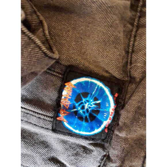 Vintage By Junk Food Def Leopard 80s  Rock Goth Grunge Metal Denim Jacket Lt Blk - Picture 6 of 6